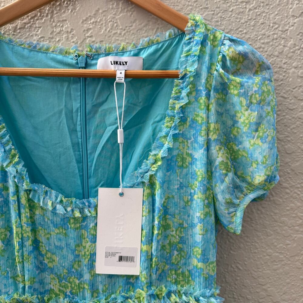 NEW LIKELY $258 Blue Floral Chloe Tiered Midi Dress - Picture 6 of 7
